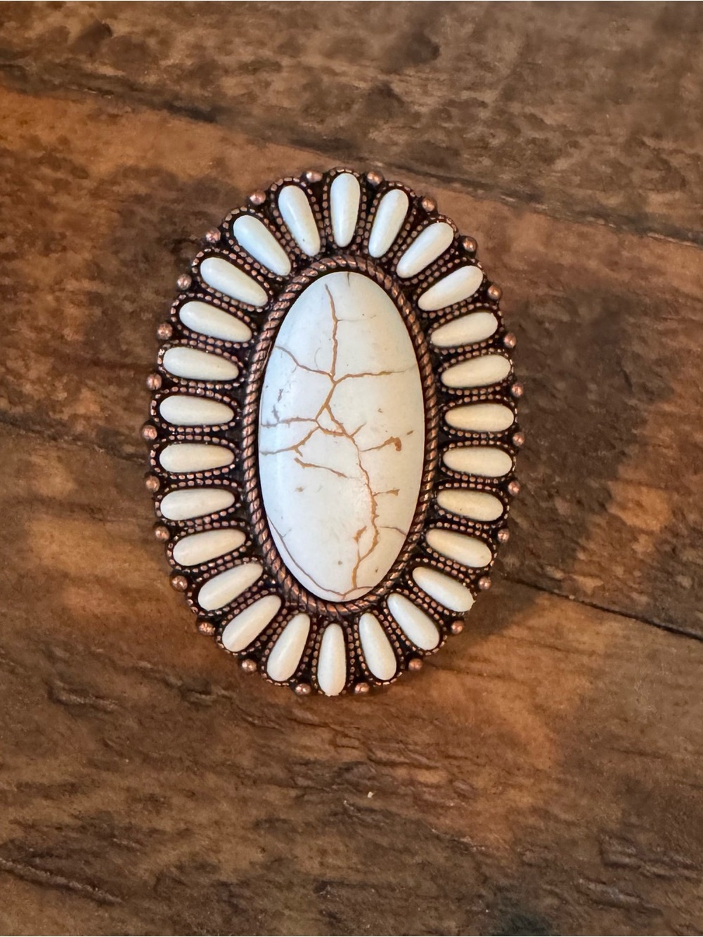 White Stone Oval Southwestern Statement Ring